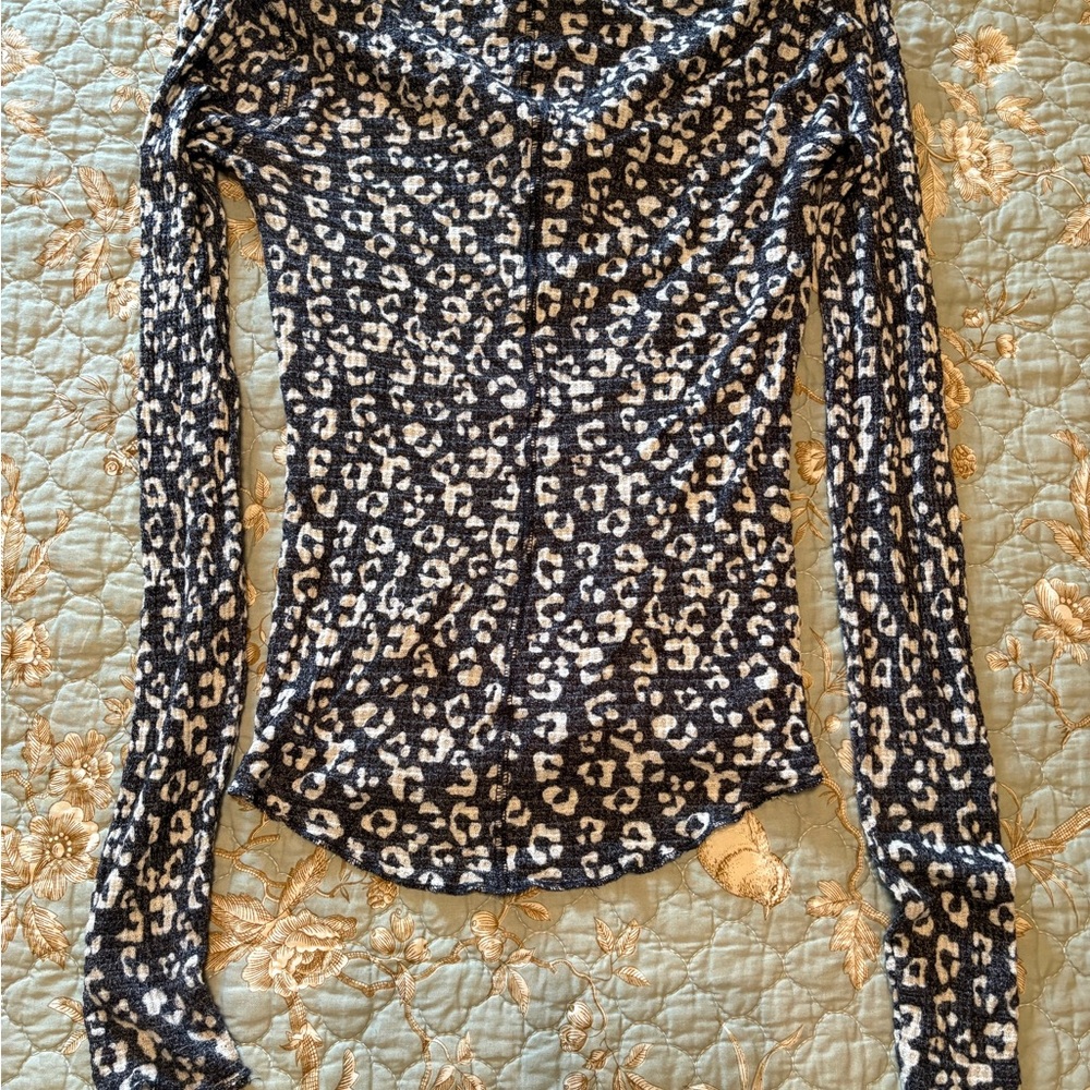 Free People Going Places Printed Cardi Top, Medium, Charcoal Leopard - Picture 3 of 3